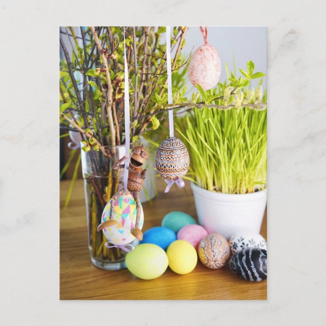 Acorn elves with Easter eggs Easter Postcard (Front)