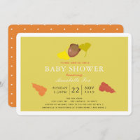 Acorn & Fall Ginkgo Leaves Baby Shower Invitation