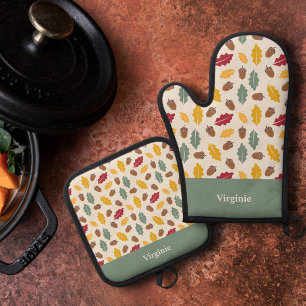 Acorn & Fall Leaves Oven Mitt & Pot Holder Set
