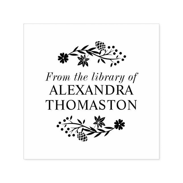 Acorn Flowering Tree Branch Library Book Name Self-inking Stamp (Design)