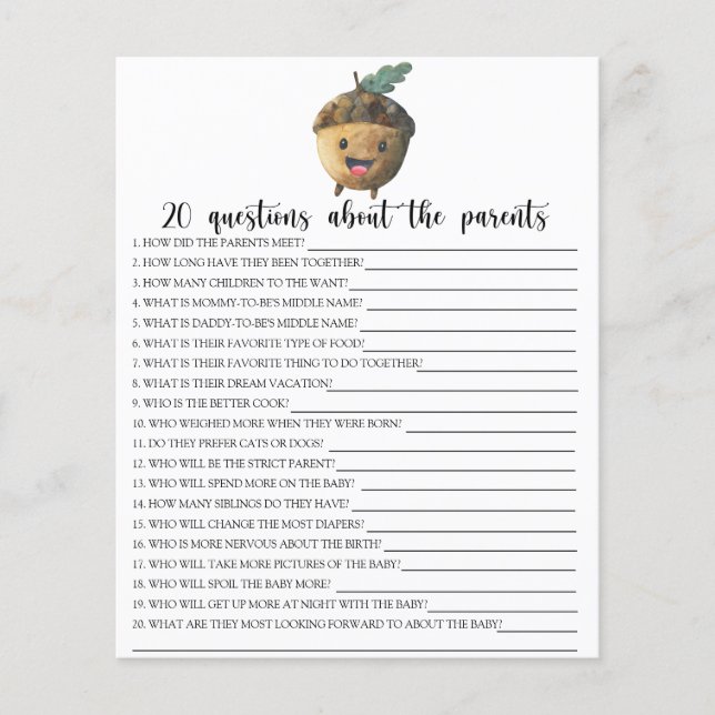 Acorn - games - 20 questions about the parents (Front)