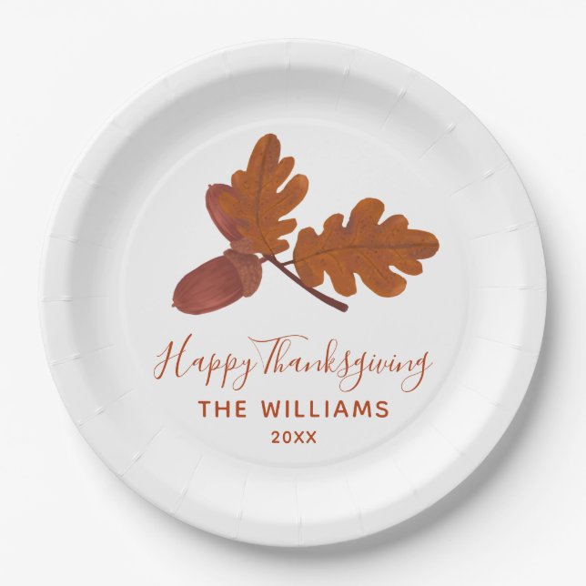 Acorn "Happy Thanksgiving" Personalised  Paper Plate (Front)