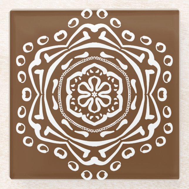 Acorn Mandala Glass Coaster (Front)
