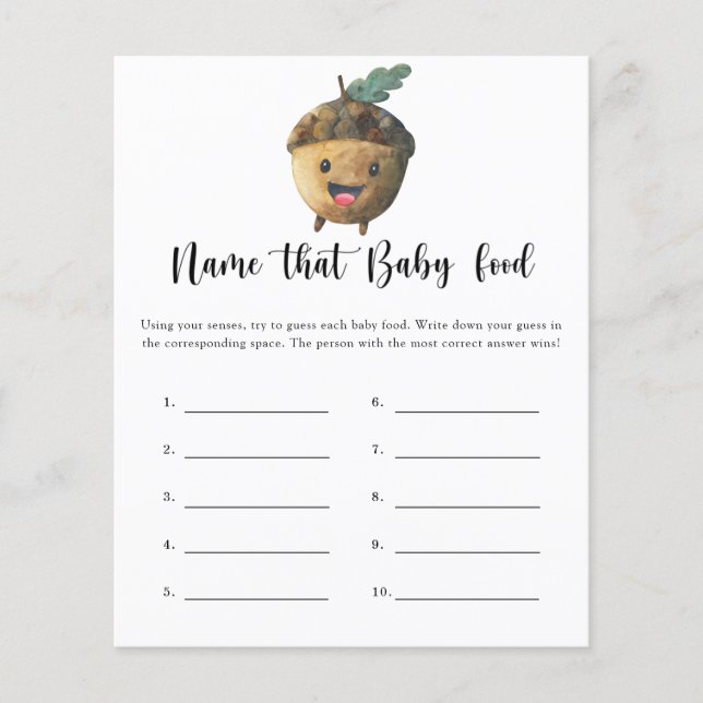 Acorn - Name that baby Food shower game (Front)