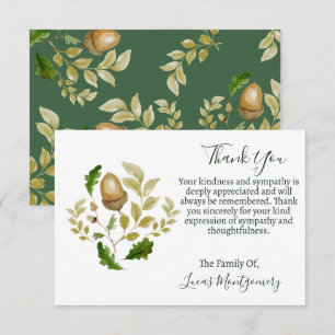 Acorn Oak Funeral Thank You, Sympathy   Card