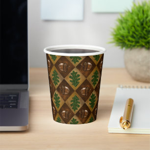 Acorn Oak leaf Chequerboard pattern Paper Cups