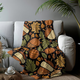 Acorn Pattern Harvest Day Autumn Fleece Blanket