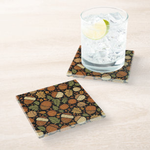 Acorn Pattern Harvest Day Coasters