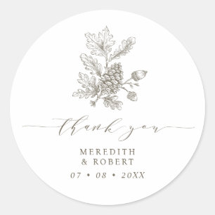 Acorn & Pinecone Branch Fall Wedding Thank You Classic Round Sticker