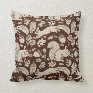 Acorn Squirrel Burgundy Throw Pillow
