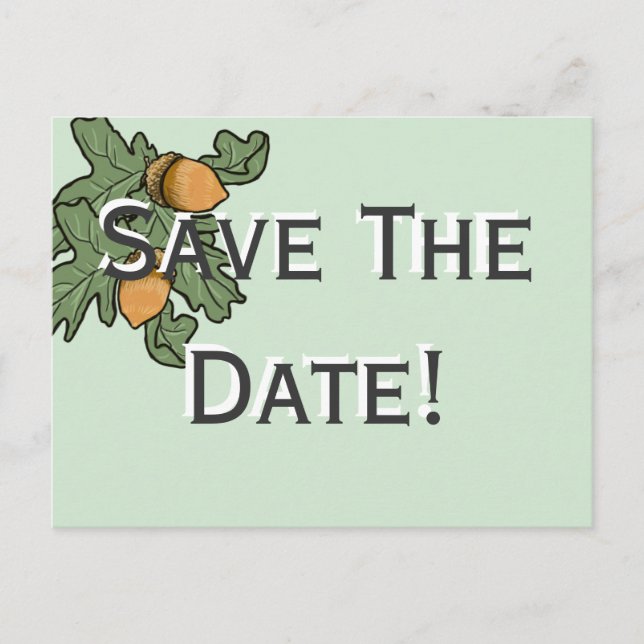 Acorn wedding save the date announcement postcard (Front)