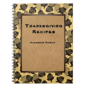 Acorn Woodcuts on Rustic Thanksgiving Recipes Notebook