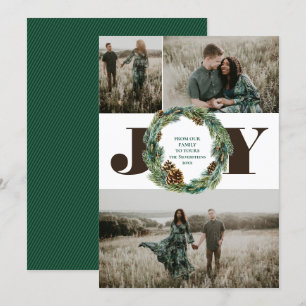 Acorn Wreath 3 Photo Christmas Holiday Flat Card