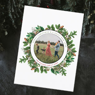 Acorn Wreath Family Photo Christmas & New Year Holiday Postcard
