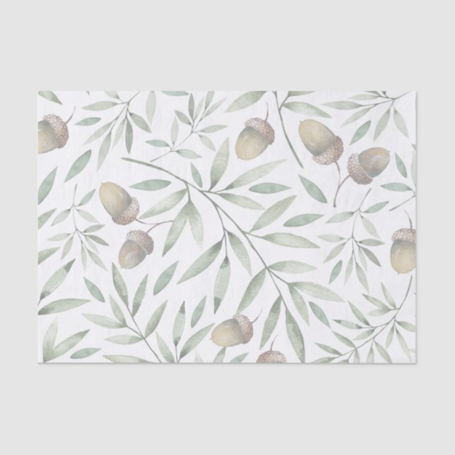 Acorns and greens botanical tissue paper (Front)