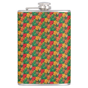 Acorns and leaves III Hip Flask