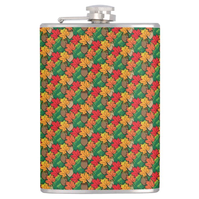 Acorns and leaves III Hip Flask (Front)