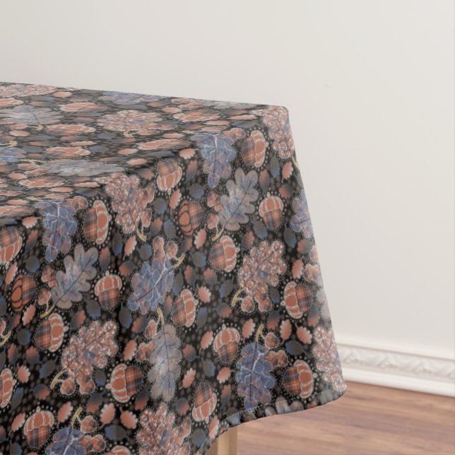 Acorns and Oak Leaves Blue Brown Black Late Autumn Tablecloth (In Situ)