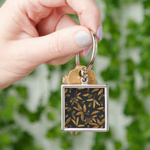 Acorns and oak leaves on black key ring