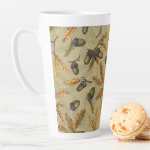 Acorns and oak leaves on ecru latte mug
