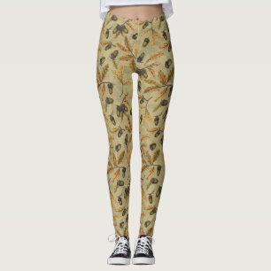 Acorns and oak leaves on ecru leggings