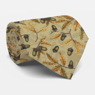 Acorns and oak leaves on ecru tie