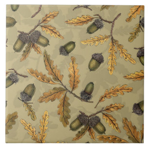 Acorns and oak leaves on ecru tile