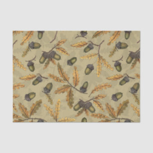 Acorns and oak leaves on ecru tissue paper