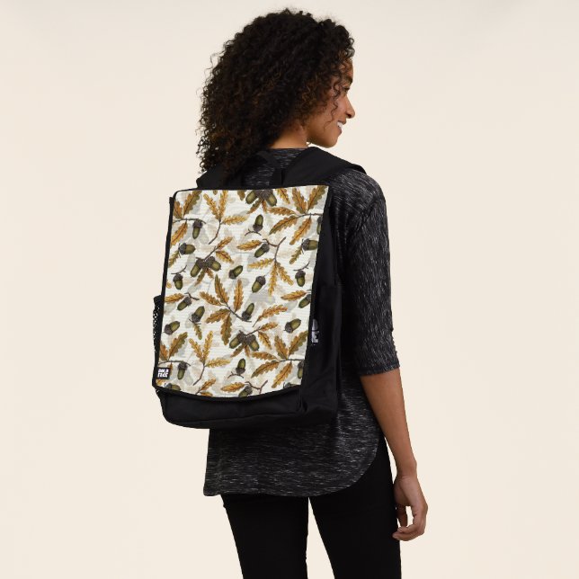 Acorns and oak leaves on off white backpack (Worn)