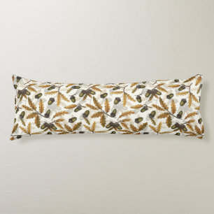 Acorns and oak leaves on off white body cushion