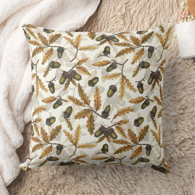 Acorns and oak leaves on off white cushion (Blanket)