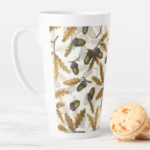 Acorns and oak leaves on off white latte mug