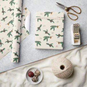 Acorns and pine branches wrapping paper