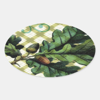 Acorns and Plaid Oval Sticker