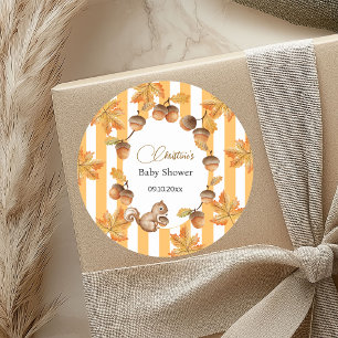Acorns and Squirrel Fall Plaids Baby Shower  Classic Round Sticker