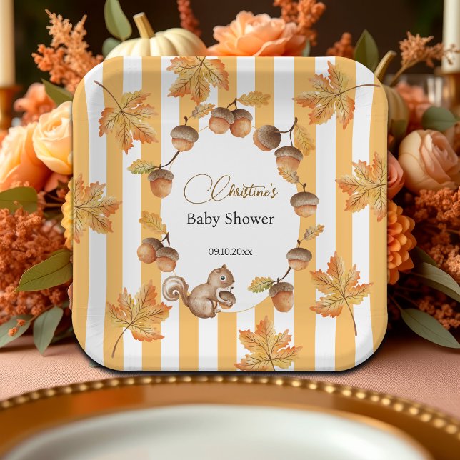 Acorns and Squirrel Fall Plaids Baby Shower  Paper Plate (Creator Uploaded)
