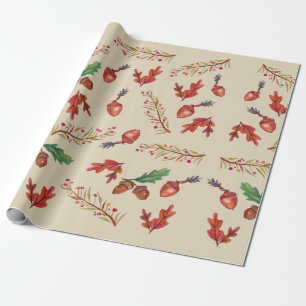 Acorns, Autumn Leaves, Fall  Wrapping Paper