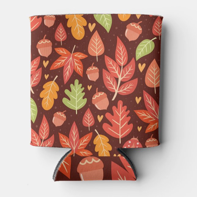 Acorns, autumn leaves, forest wallpaper can cooler (Front)