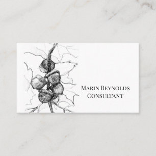 Acorns Fall Leaves Botanical Ink Drawing Business Card