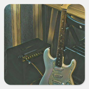 acoustic bass electric guitar gift square sticker