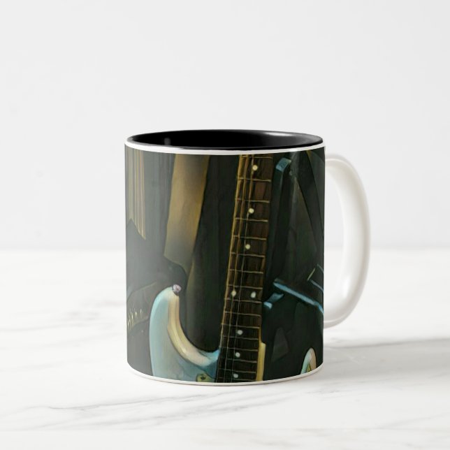 acoustic bass electric guitar gift Two-Tone coffee mug (Front Right)