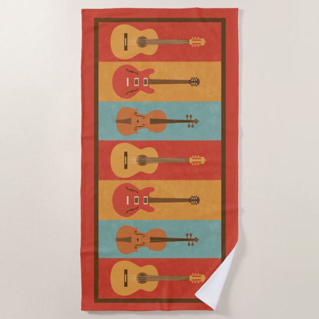 Acoustic, Electric Guitars and Violas Beach Towel (Front)