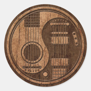 Acoustic Electric Guitars Yin Yang Wood Effect Classic Round Sticker