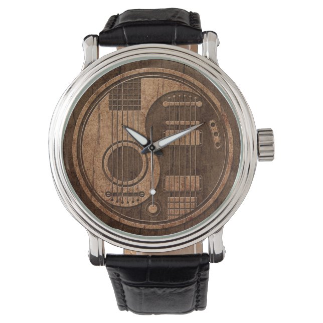 Acoustic Electric Guitars Yin Yang Wood Effect Watch (Front)
