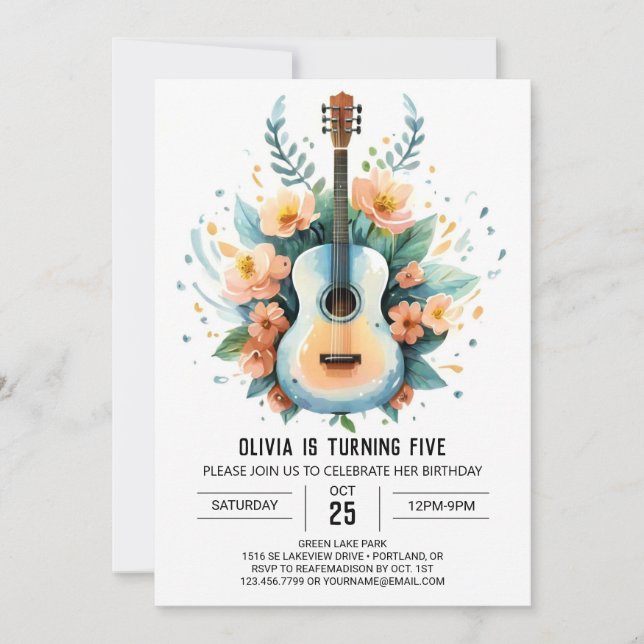 Acoustic Fun Guitar Birthday Invitation (Front)