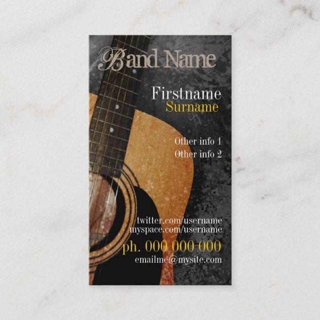 Acoustic Grunge Guitar Music Business card (Front)