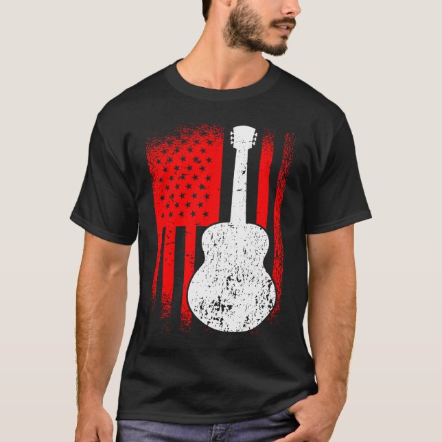 Acoustic Guitar American Flag Guitarist T-Shirt (Front)