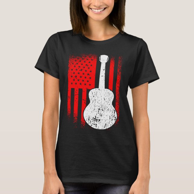 Acoustic Guitar American Flag Guitarist T-Shirt (Front)
