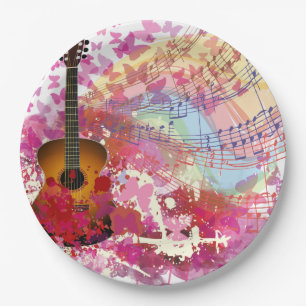 Acoustic Guitar and Butterflies Paper Plate