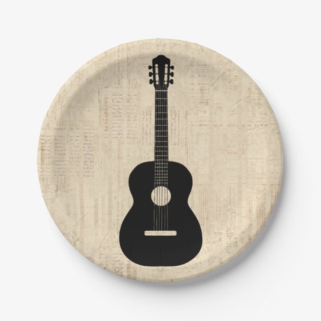 Acoustic Guitar Art Script Background Paper Plate (Front)